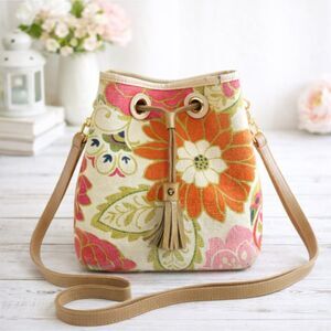 Spartina 449 Daufuskie Floral Bucket Bag Linen Leather Shoulder Purse